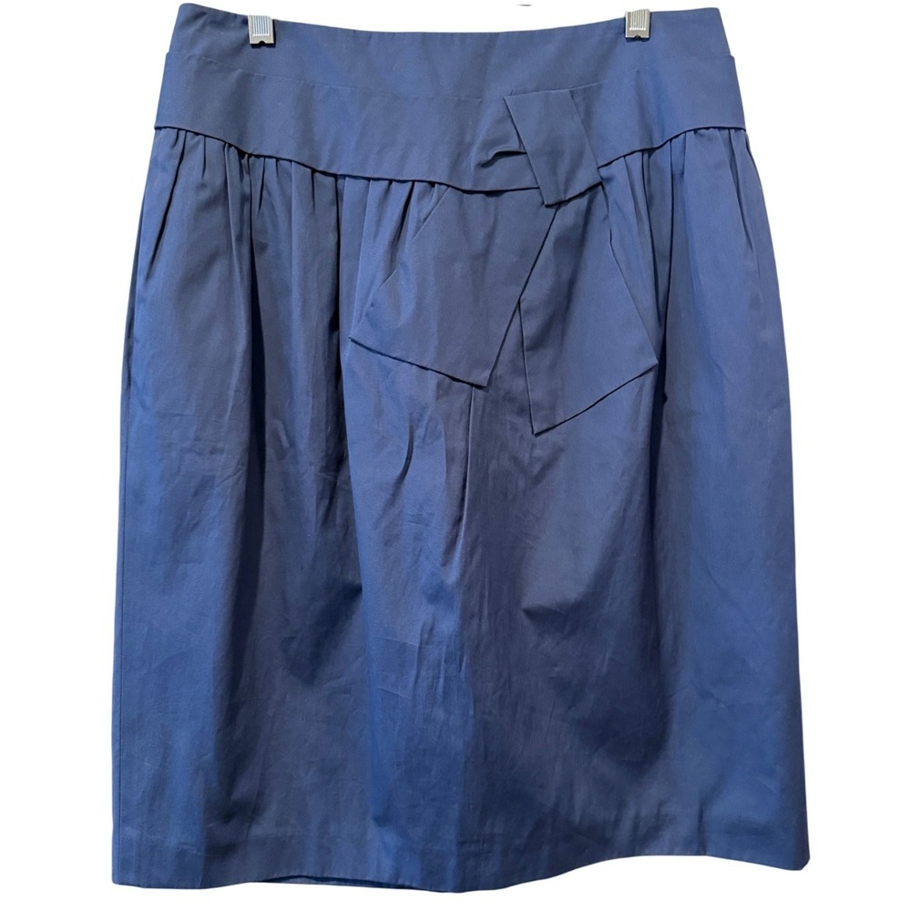 Barneys New York Blue Cotton Origami Pleated Skirt Size 8 Made in Italy Office